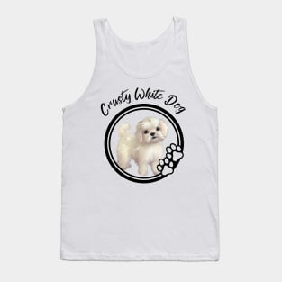 Crusty White Dog with Fluffy Curly Hair Cutest Eyes of Maltese Terrier Puppy Tank Top